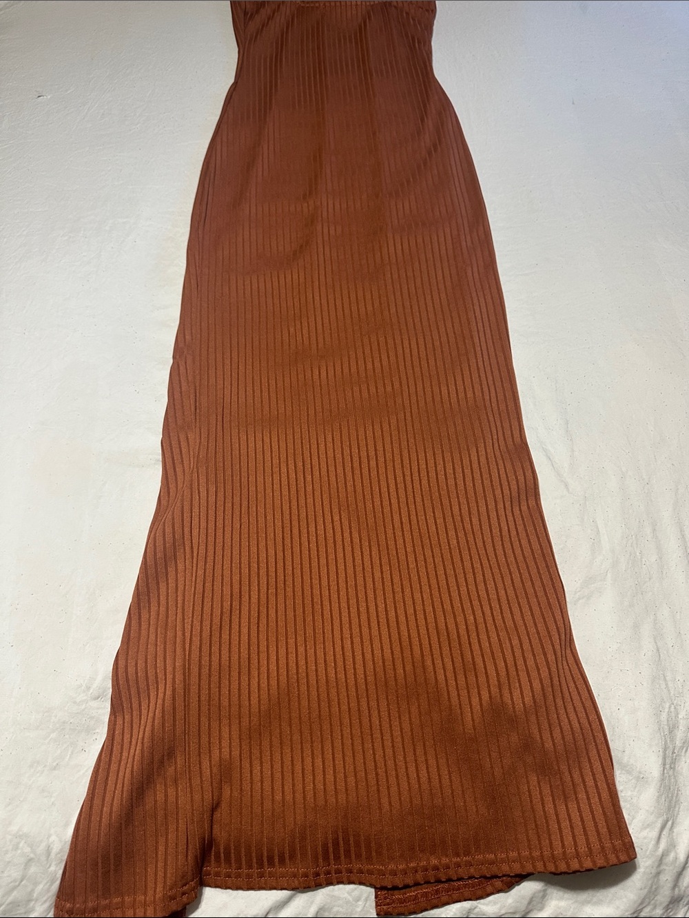 PrettyLittleThing Rust Brown Ribbed Maxi Dress - Picture 8 of 8